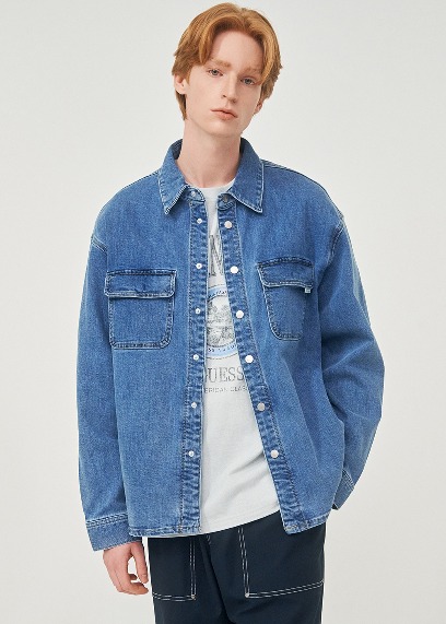 남녀공용 데님 긴팔 셔츠_MEDIUM BLUE